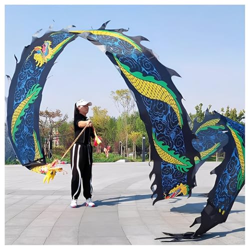 Vnook Dragon Dance Ribbon,Sport Fitness Drachentänzer Streamer Set,leichtes rhythmisches Wurfspielset für Fitness-Jonglage im Freien(Black,8m) von Vnook