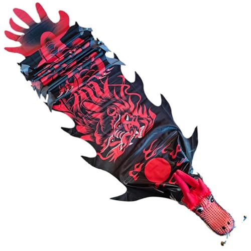 Vnook Schwarzer Drachen-Poi, Outdoor-Fitness-Drache, drehender und schüttelnder Poi, realistisches Drachen-Schleuderband mit Drachenkopf for das Frühlingsfest im Freien, Drachentanz-Band-Streamer(8m) von Vnook