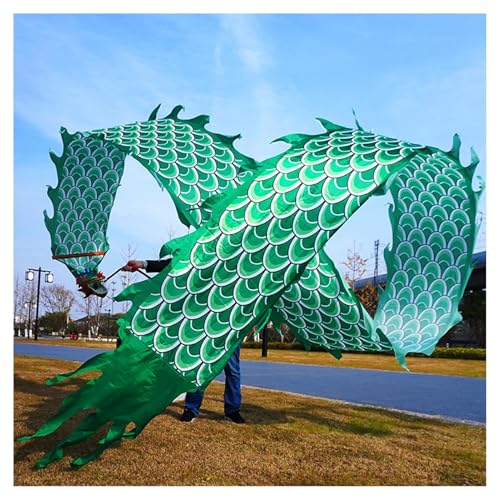 Vnook Tanzband Drachen-Poi,Jonglierdrachenspielzeug mit Schuppen, 3D Bunte Drachenseide Flowy Spinning & Shaking Poi Outdoor-Fitnessspiele für Den Garten/Park/Strand(Green,10m) von Vnook