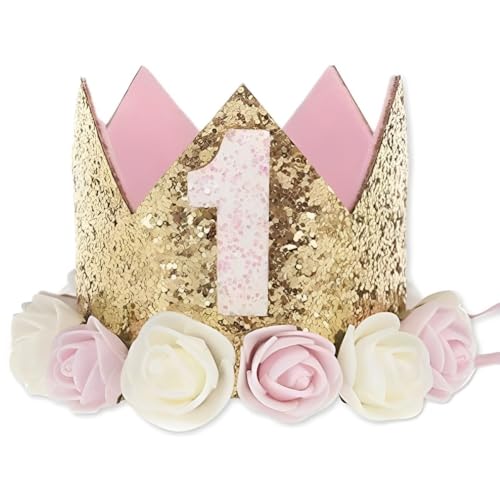 Voarge 1 Jahr Geburtstag Baby Krone, Geburtstag Krone Baby Geburtstagskrone Haarband Haarschmuck, Haarschmuck Stirnband Haarband Für Babys, Rosa von Voarge