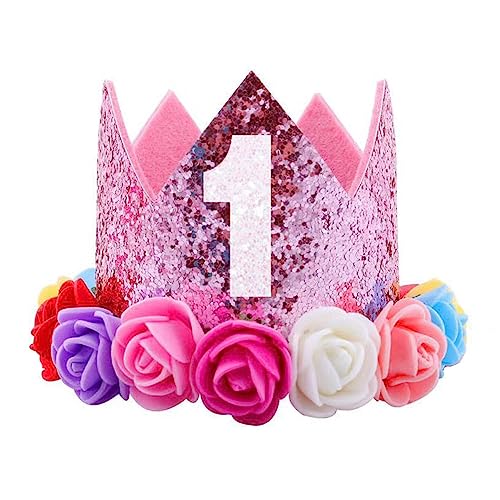 Voarge 1 Jahr Geburtstag Baby Krone, Geburtstag Krone Baby Geburtstagskrone Haarband Haarschmuck, Haarschmuck Stirnband Haarband Für Babys,Rosa2 von Voarge