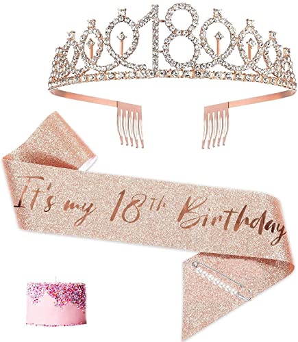 Voarge 18. Geburtstag Schärpe und Tiara, Geburtstag Krone Schärpe, Geburtstags Schärpe und Tiara, 18. Geburtstag Geschenke für Alles Gute zum 18. Geburtstag Party Favor Supplies von Voarge