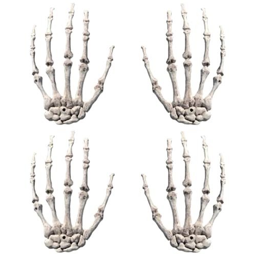 Voarge 2 Paare Halloween Skelett Hände, Realistische Terror Gruselknochen Skelett Schädel Hände für Halloween Requisiten Dekoration, Halloween Deko Outdoor Skelett, Cosplay Zubehör von Voarge