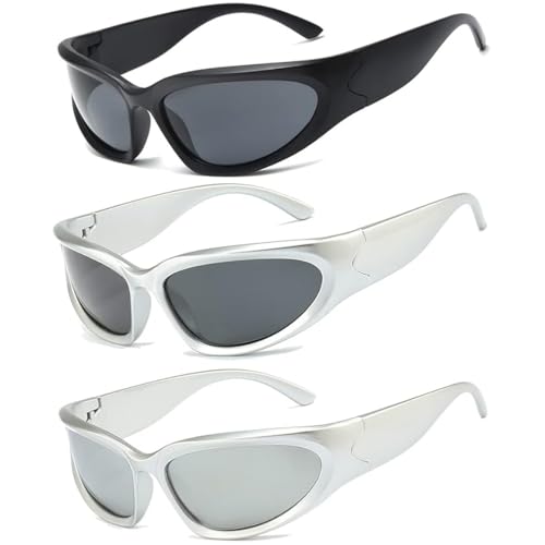Voarge 3 Stück Brille, Farbiger+Silber+Schwarz Sonnenbrille Futuristische Partybrille Ideal für Partys, Wind- und Schneeschutz Futuristische Brille Voarge 3 Stück Brille, Farbiger+Silber+Schwarz Sonnenbrille Futuristische Partybrille Ideal für Partys, Wind- und Schneeschutz Futuristische Brille von Voarge
