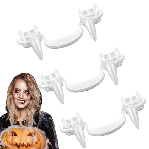 Voarge 3 Stück Vampir Zähne Halloween, Einziehbare Vampirzähne Horror Vampire Teeth Halloween Realistisch Vampire Fangs für Kinder Erwachsene Halloween Party Rollenspiel Requisiten von Voarge