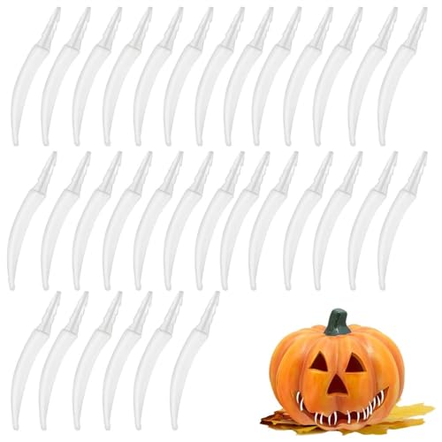 Voarge 32Stück-teilige Halloween-Kürbiszahn-Dekorationen, Kunststoff-Dekorationsset mit künstlichen Zähnen und Kürbiszähnen, Horror-Mottoparty-Dekorationen, Schnitzzubehör für Heimparty-Dekoration von Voarge