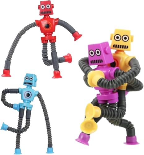 Voarge 4 Stück Teleskop-Saugnapf Roboter Spielzeug, Sensorisches Roboter Spielzeug, Telescopic Suction Cup , Partygeschenke für Jungen und Mädchen (Rot,Gelb,Blau,Lila) von Voarge