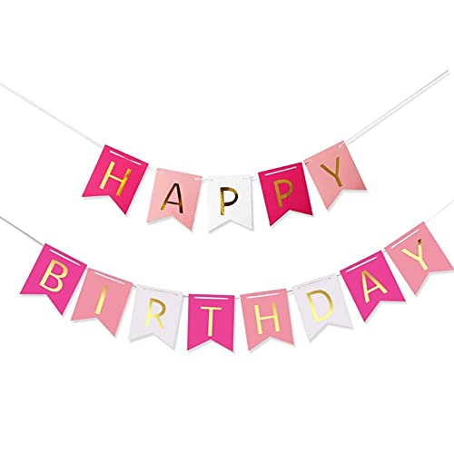 Voarge Happy Birthday Banner Girlande - Pink Rosa Weiß Gold Geburtstag Party Deko für Geburtstagsfeier Dekorationen Voarge Happy Birthday Banner Girlande - Pink Rosa Weiß Gold Geburtstag Party Deko für Geburtstagsfeier Dekorationen von Voarge