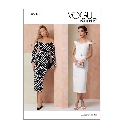 Vogue Schnittmuster V2105D5 Damenkleid mit zierlichen Linien und Gürtel, D5 (32-34-36-38-40) von Vogue