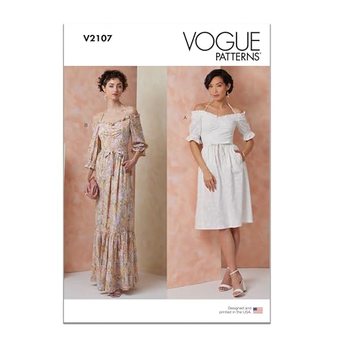 Vogue Schnittmuster V2107U5 Damenkleid in zwei Längen mit Bindegürtel, U5 (16-18-20-22-24) von Vogue