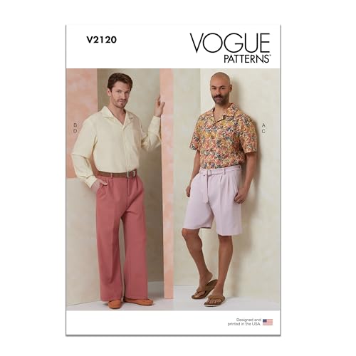 Vogue Schnittmuster V2120BB Herrenhemd mit Ärmelvarianten, Shorts, Hosen und Gürtel BB (44-46-48-50-52) von Vogue
