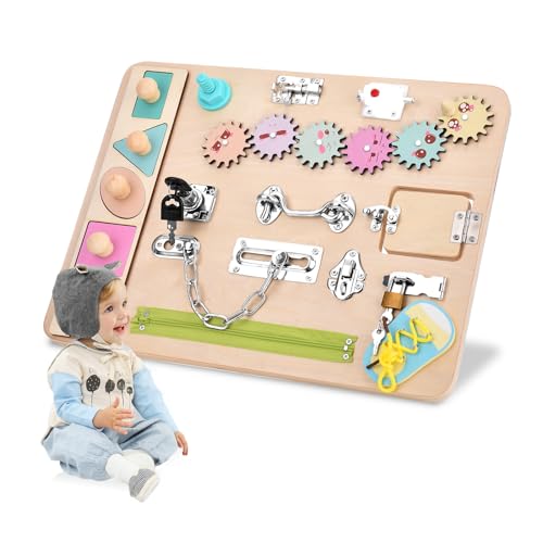 Vogvigo Montessori Busy Board 13 in 1 Motoriktafel: Bildungs-Spielzeug für Kleinkinder, Toddler und Little Kid, mit interaktiven Elementen wie Knöpfen, Schaltern und pädagogischen Komponenten von DXQ
