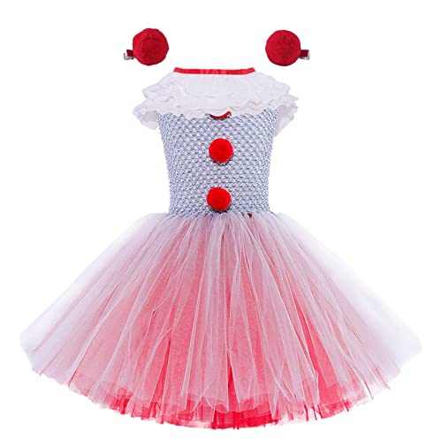 Voiakiu Clown-Kostüm für Mädchen, Pennywise Fancy Dress Up Tutu-Kleid mit Kleid, Kragen, roter Haarnadel, für Halloween, Cosplay, Karneval, Fancy Dress Up Voiakiu Clown-Kostüm für Mädchen, Pennywise Fancy Dress Up Tutu-Kleid mit Kleid, Kragen, roter Haarnadel, für Halloween, Cosplay, Karneval, Fancy Dress Up von Voiakiu