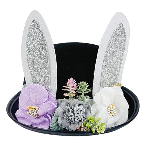 Hasenohren Hut für Herren | Party Hasenohren Bowler Hut mit Blumen - Stilvoller weicher Party-Kopfschmuck Karneval Kopfbedeckung Rollenspiel Zubehör für Halloween Hasenohren Hut für Herren | Party Hasenohren Bowler Hut mit Blumen - Stilvoller weicher Party-Kopfschmuck Karneval Kopfbedeckung Rollenspiel Zubehör für Halloween von Voihamy