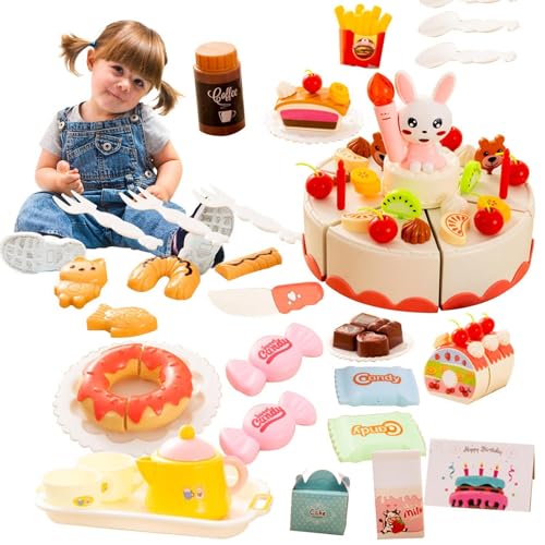 Voihamy Geburtstagstorte Spielen - Interaktives Dessert-Spielessen - Kreatives Küchenspielzeug, sicheres Kinderspielzeug als Geburtstagsgeschenk, für Kinder, Jungen und Mädchen ab 3 Jahren von Voihamy