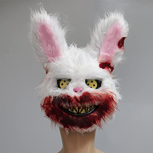 Voihamy Halloween Kaninchen Maske – Halloween Horror Maske Für Erwachsene – Gruselige Blutige Kaninchen Maske – Realistische Plüsch Kaninchen Horror Maske – Halloween Cosplay Masken Requisiten von Voihamy