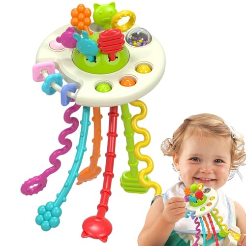 Voihamy Kleinkind-Pull-String-Aktivitätsspielzeug,Zugschnurspielzeug zur Fähigkeitsentwicklung - Tragbares, wiederverwendbares Lernspielzeug für motorische Fähigkeiten, Zahnungshilfe für Jungen und von Voihamy