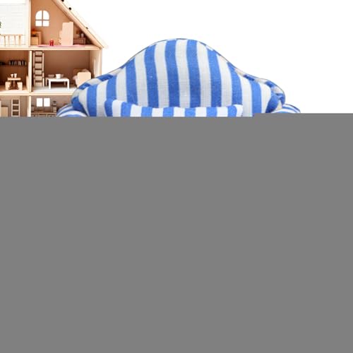 Voihamy Miniatur-Puppenhaus-Couch-Sofa, Puppenhaus-Couch mit Kissen | Miniatur-Sofa-Sessel-Spielzeug im Maßstab 1:12 - Hochsimuliertes Miniatursofa aus Holzstoff, rote und weiße Streifen, von Voihamy