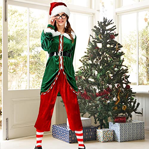 Voihamy Weihnachts Elfen Kostü Für Erwachsene | Damen Herren Weihnachtself Kostü | Weihnachts Cosplay Kostü Outfits | Weihnachtsmann Helfer Kostü | Paar Elfen Outfit Set Für Weihnachtsfeier von Voihamy