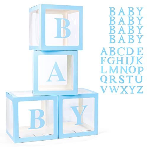 Voircoloria Baby-Boxen mit 42 Buchstaben für Babyparty, transparente Ballonboxen, klare Ballonbox-Blöcke für Jungen und Mädchen, Geschlecht offenbaren, Party und Geburtstagsfeier (blau) von Voircoloria