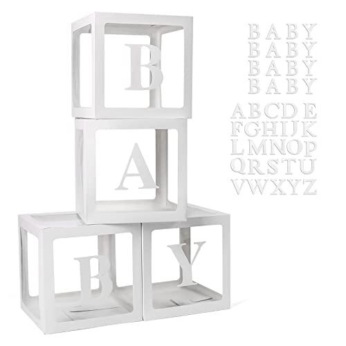Voircoloria Baby-Boxen mit 42 Buchstaben für Babyparty, transparente Ballonboxen, klare Ballonbox-Blöcke für Jungen und Mädchen, Geschlecht offenbaren, Party und Geburtstagsfeier (weiß) von Voircoloria