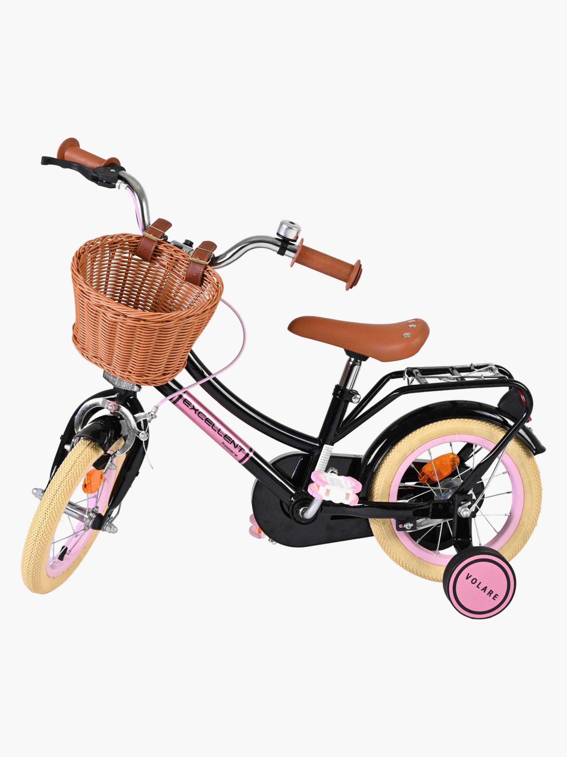 Volare Excellent Kinderfahrrad mit Korb 12 Zoll, Schwarz von Volare