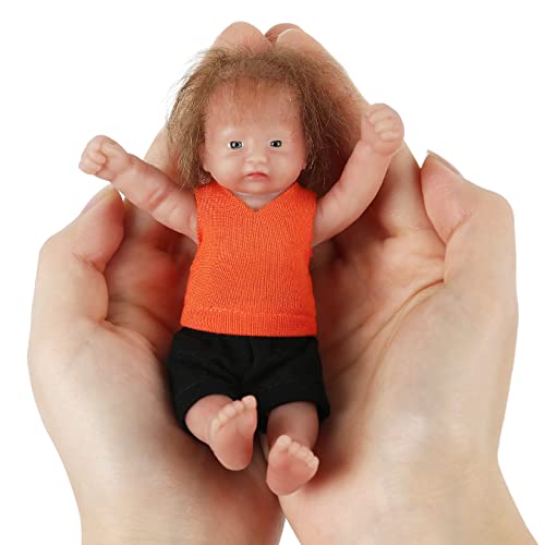 Vollence 12 cm Mini Voll Silikon Babypuppen mit Haaren, Realistische Taschenpuppe - Junge von Vollence