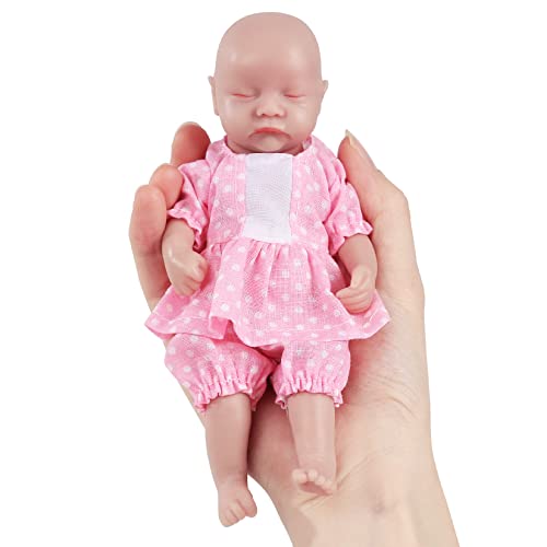 Vollence 16.5 cm Mini Schlafen Vollsilikon-Baby-Puppen Mädchen, Nicht Vinyl-Puppen, Silikon-Miniatur-Baby-Puppen für Neujahr Kind Geschenk von Vollence