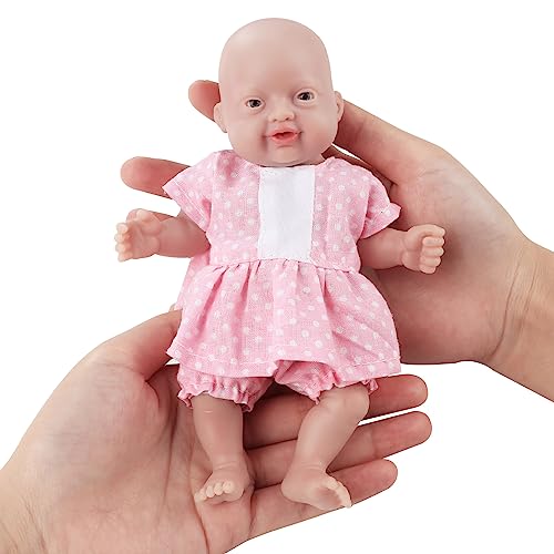 Vollence 18 cm-Mini-Ganzkörper-Silikon-Babypuppen, Keine Vinyl-Puppen, kleine Silikonpuppen, Miniatur-Ganzkörper-Silikon-Wiedergeborene-Babypuppen als Geschenke für Kinder - Mädchen von Vollence