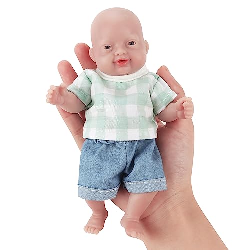 Vollence 18 cm-Mini-Ganzkörper-Silikon-Babypuppen, Keine Vinyl-Puppen, winzige Miniatur-Ganzkörper-Silikon-Wiedergeborene-Babypuppen als Geschenke für Kinder - Junge von Vollence