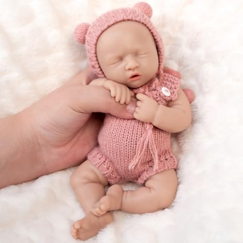 Vollence 20cm Mini Reborn Silikonpuppe Mädchen Kleine Miniatur Baby aus Silikon Babypuppe Taschenformat Rebornpuppe von Vollence