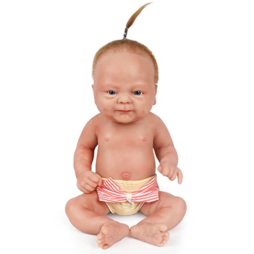 Vollence 36 cm VollSilikon Babypuppen mit Haaren, Nicht Vinyl Puppen, Realistische Reborn Baby Puppen, Neugeborenes Baby Puppe, Real Lifelike Baby Puppen - Junge von Vollence