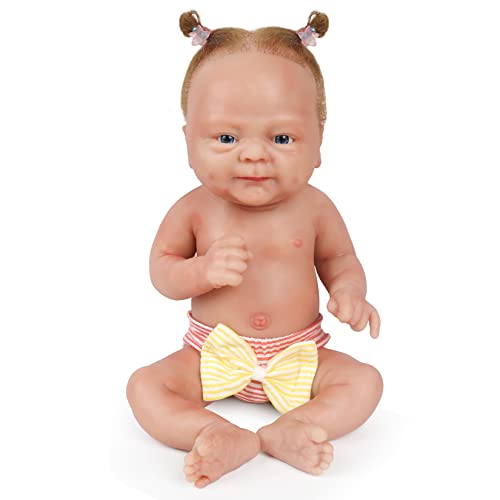 Vollence 36 cm VollSilikon Babypuppen mit Haaren, Nicht Vinyl Puppen, Realistische Reborn Baby Puppen, Neugeborenes Baby Puppe, Real Lifelike Baby Puppen - Mädchen von Vollence