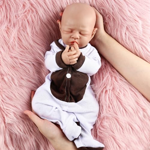 Vollence 36 cm schlafende volle Körpersilikon-Reborn-Baby-Mädchen lebensechte Neugeborene Silikon-Baby-Puppen Stressabbau Anti-Stress-Spielzeug - Mädchen von Vollence