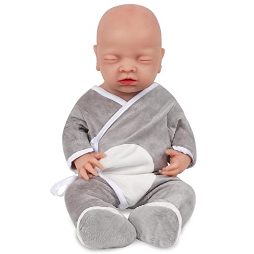 Vollence 46 cm Augen Geschlossen Ganzkörper Silikon Reborn Babypuppe Junge,Vollsilikon Babypuppes, Nicht Vinyl Puppen, Realistische echte Babypuppe, Ganzkörper Silikon Baby Puppe von Vollence