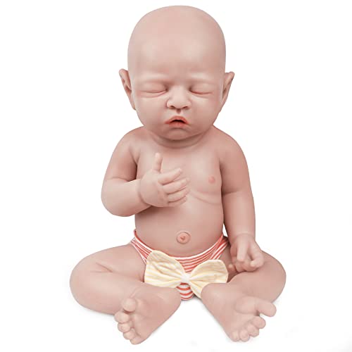 Vollence 46 cm schlafende Ganzkörper Silikon Reborn Babypuppe Junge,VollSilikon Babypuppen, Nicht Vinyl Puppen, Augen geschlossen Realistische Reborn Baby Puppen, Newborn Baby Puppe von Vollence