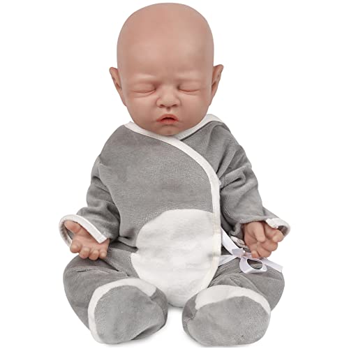 Vollence 46cm schlafende Ganzkörper Silikon Reborn Babypuppe,VollSilikon Babypuppen, Nicht Vinyl Puppen, Augen geschlossen Realistische Reborn Baby Puppen, Newborn Baby Puppe - Junge von Vollence