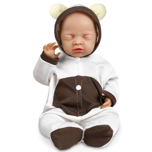 Vollence 46 cm Schlafende Ganzkörper Silikon Reborn Babypuppe Mädchen,Vollsilikon Babypuppes, Nicht Vinyl Puppen, Lebensechte Neugeborene - Mädchen von Vollence