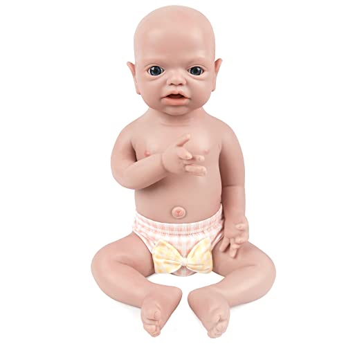 Vollence 53 cm Auge Offen Ganzkörper Silikon Reborn Babypuppe Mädchen,VollSilikon Baby Puppen, Nicht Vinyl Puppen,Mund Offen Silikonpuppen Vollsilikonbaby von Vollence