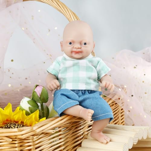 Vollence Micro-Frühchen Ganzkörper-Silikon-Babypuppe Junge lebensechte Mini-Reborn-Puppe Überraschung für Kinder Anti-Stress von Vollence