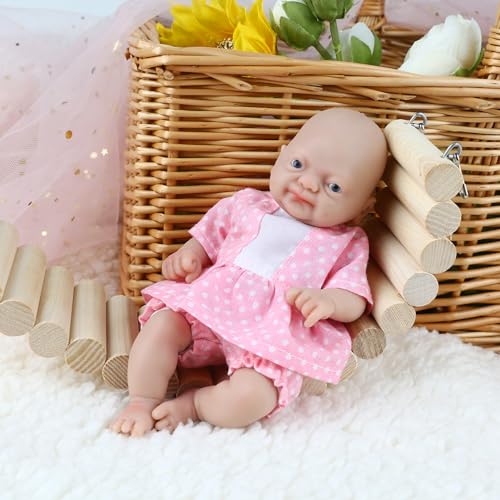 Vollence 18cm Mini-Reborn-Puppe Mädchen, Micro-Frühchen, Ganzkörper-Silikon, lebensecht, Anti-Stress von Vollence