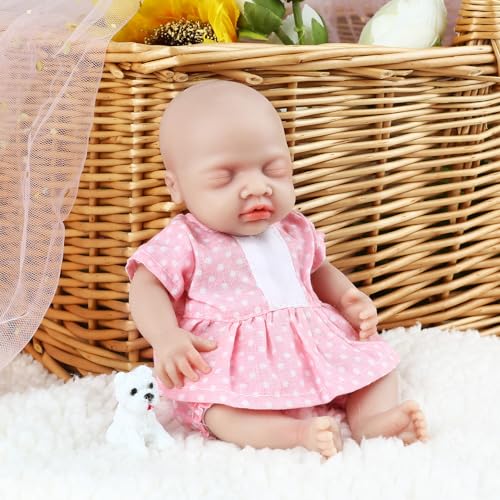 Vollence Miniatur-Reborn-Babypuppe Mädchen Realistisches Silikon Ganzkörper Mini Neugeborenes Handgemachtes Stressabbau-Spielzeug von Vollence