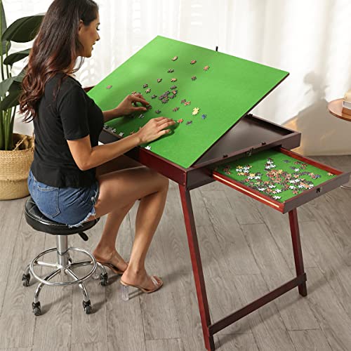 Puzzletisch aus Holz für Erwachsene,Großer Tragbarer Klapptisch mit Aufbewahrung und Abdeckung, Puzzle-Zubehör für Spielzimmer-Möbel (für 1500PCS mit Schubladen und Beinen,B, Grün) von Volowoo