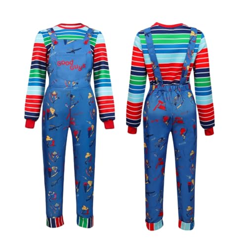 Volrath 3 Stück Halloween Nightmare Killer Puppe Cosplay Kostüme Gruseliges Regenbogen Streifen Shirt mit blauem Overall Outfit Sets, Blau-a, L Volrath 3 Stück Halloween Nightmare Killer Puppe Cosplay Kostüme Gruseliges Regenbogen Streifen Shirt mit blauem Overall Outfit Sets, Blau-a, L von Volrath