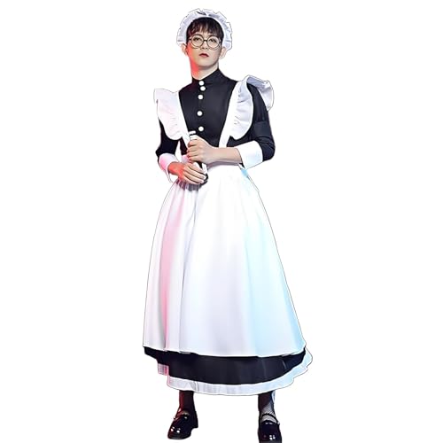Volrath Japanisches Dienstmädchen-Cosplay-Kostüm, Lolita-Kleid, Outfit, Halloween, Schürze mit Kopfbedeckung, Socken-Sets, Schwarz, S von Volrath