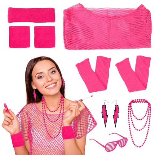 Volumoon 80er Jahre Outfit Damen Neon Netz Shirt Beinstulpen Armband Stirnband Ohrringe Halskette Brille, 80er 90er Kleidung Accessoires Neon Set, für Party Weihnachten Karneval Halloween Volumoon 80er Jahre Outfit Damen Neon Netz Shirt Beinstulpen Armband Stirnband Ohrringe Halskette Brille, 80er 90er Kleidung Accessoires Neon Set, für Party Weihnachten Karneval Halloween von Volumoon