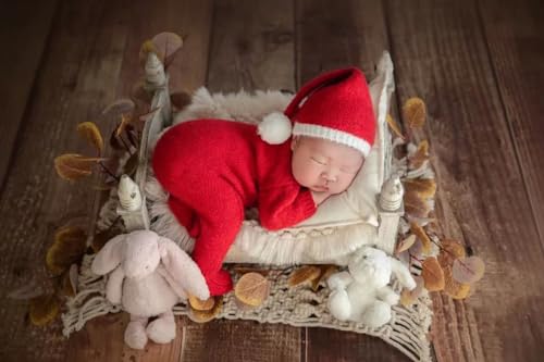 Vomdrok Fotoshooting-Kostüm für Neugeborene, Weihnachtsmütze, Leggings, Kleinkind, Baby, Jungen, Mädchen, Fotoshooting-Kostüm (Rot D) von Vomdrok