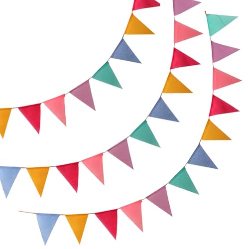 3er Set Wimpelkette Outdoor, 36 Bunte Wimpel (17,5x12,5 cm), 12 m Girlande, Wetterfeste Party Deko für Geburtstag, Gartenparty, Einschulung, Festival & Schützenfest (Regenbogenfarben) von Vonsera