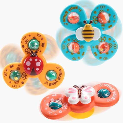Saugnapf Spielzeug Baby, 3 Stück Saugnapf Kreisel Tischsauger Spielzeug, Finger Hand Spinner, Cartoon Badespielzeug Wasserspielzeug, Sensorisches Sensorik Spielzeug für 1-6 Jahre Baby von Vonsera