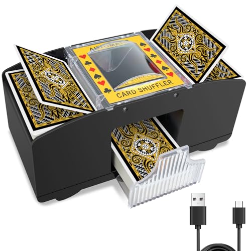 Vonsera Kartenmischmaschine Elektrische, Automatisch Kartenmischer für 1-2 Decks, Spielkarten Kartenmischgerät für Familientreffen, Card Shuffler für UNO, Poker, Blackjack - Batteriebetrieben + USB von Vonsera